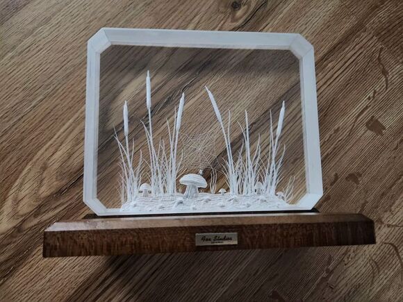 Ronald Fox Other - VTG Ronald Fox Carved Lucite Laser Etched Acrylic Sculpture -Mushroom, Cat Tails